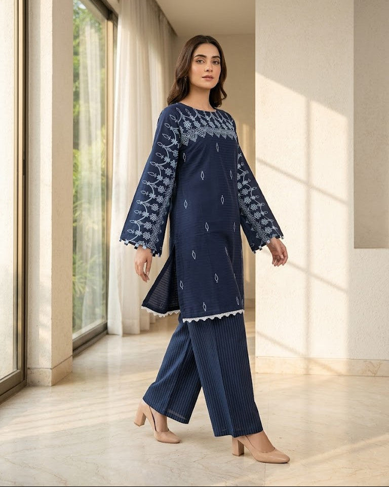 NAVY EMBROIDED 2PC