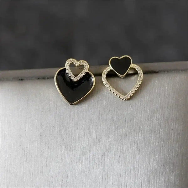 Black Crystal Heart Studs Earings