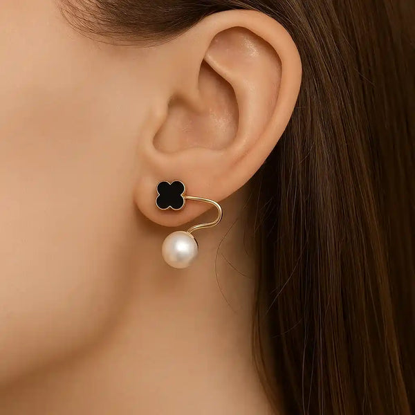 Black Clover Pearl Earings