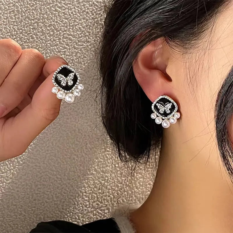 ButterflyPearlStudsEarings