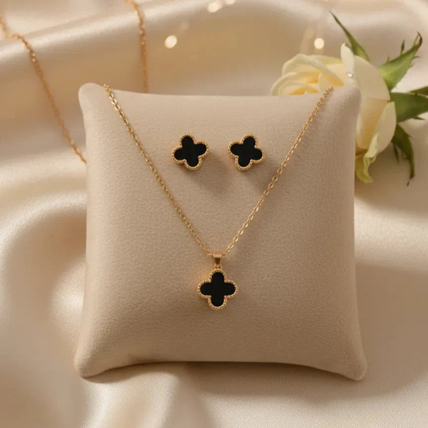 Clover Shaped Necklace with matching studs