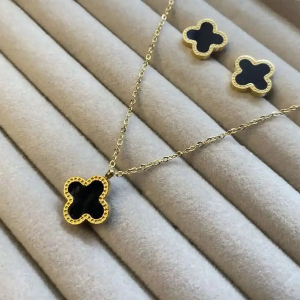 Clover Shaped Necklace with matching studs