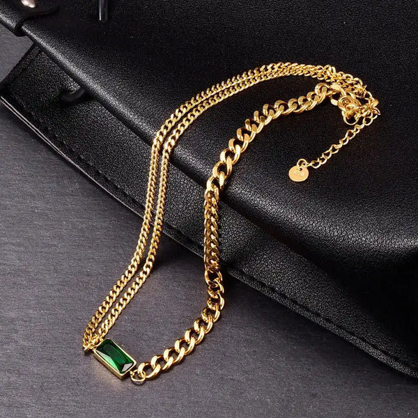 Emerald Green Golden Chain Bracelet