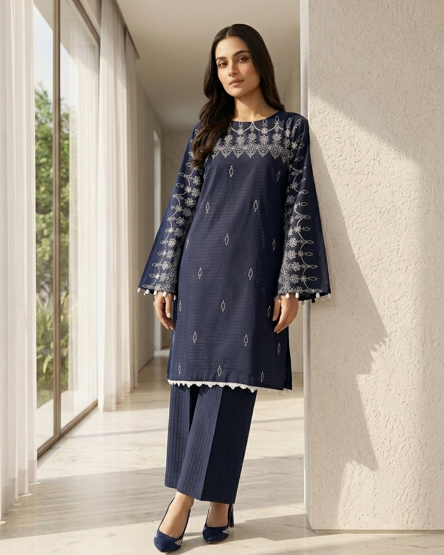 NAVY EMBROIDED 2PC