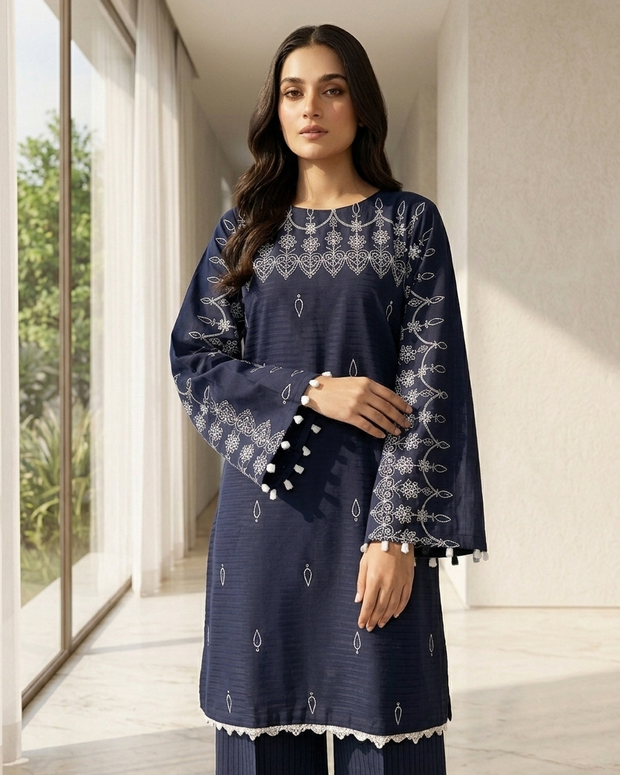 NAVY EMBROIDED 2PC