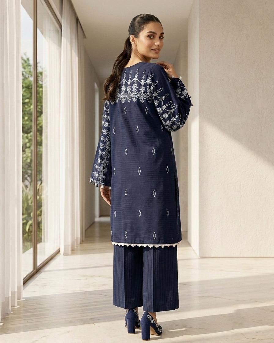 NAVY EMBROIDED 2PC
