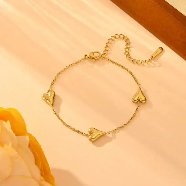 Cubic Heart Gold Stainless Steel Bracelet