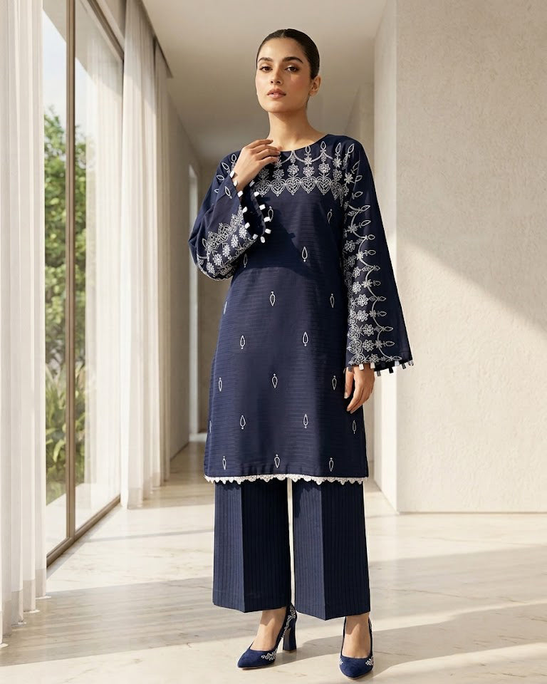 NAVY EMBROIDED 2PC